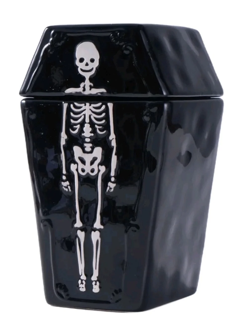 Black Skeleton Coffin Ceramic Treat Holder, NIB!
